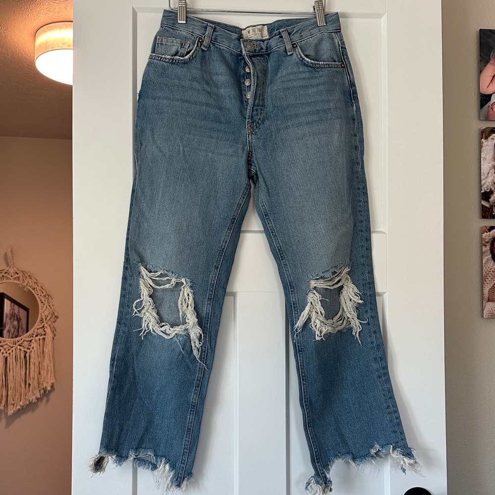 We The Free Frayed Hem Cropped Jeans in Blue
